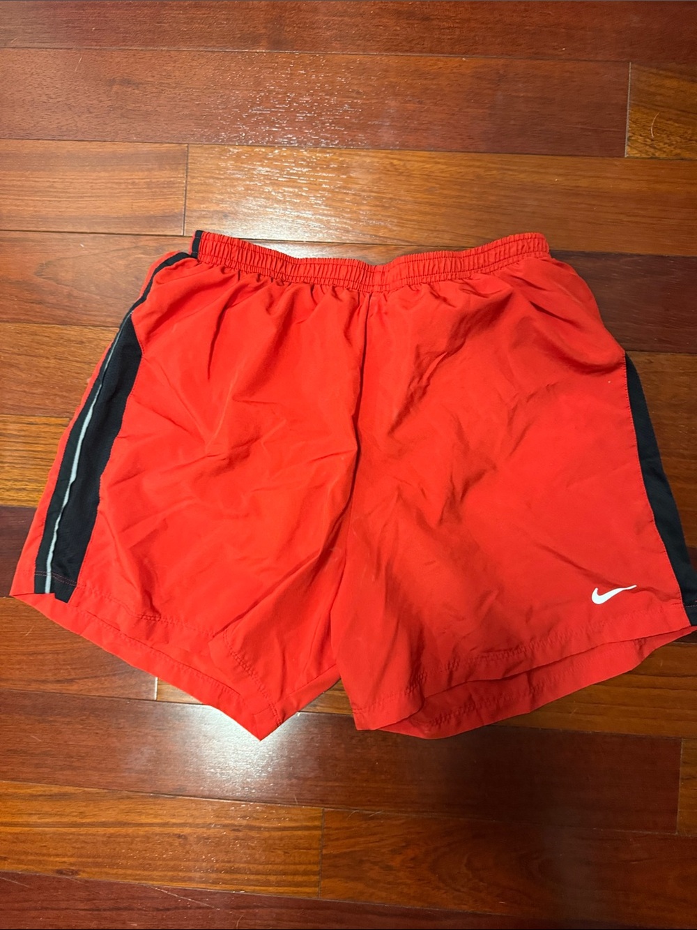 Nike Men’s Red Athletic Shorts with Black Side Panels